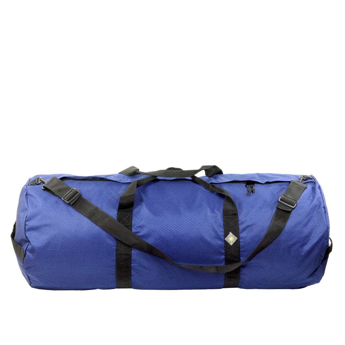 Studio photo the Pacific Blue SD1640DLX Standard Duffle by Northstar Bags. 131 liter duffel with diamond ripstop fabric, thick webbing straps, and a large format metal zipper. Guaranteed for life.