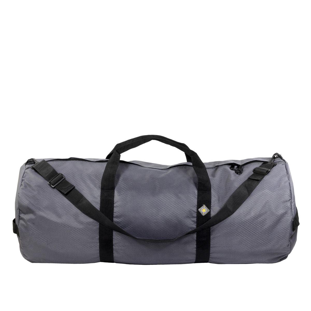 Studio photo the Steel Grey SD1640DLX Standard Duffle by Northstar Bags. 131 liter duffel with diamond ripstop fabric, thick webbing straps, and a large format metal zipper. Guaranteed for life.