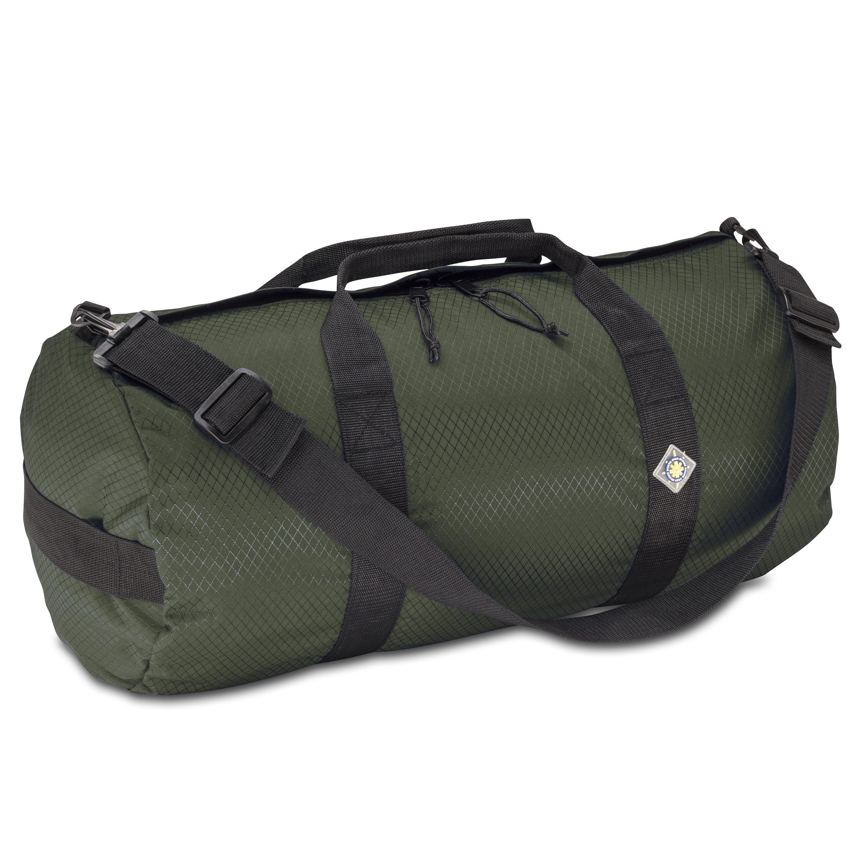 Studio photo the Forestry Green SD1224DLX Standard Duffle by Northstar Bags. 44 liter duffel with diamond ripstop fabric, thick webbing straps, and a large format metal zipper. Guaranteed for life.