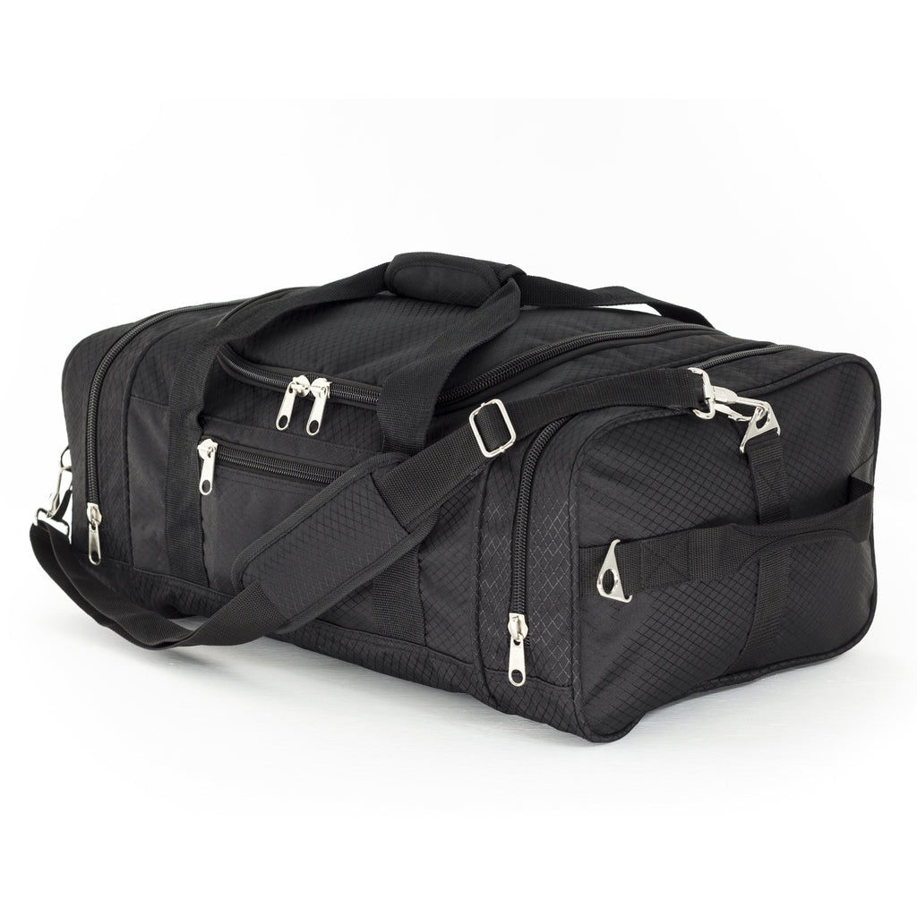 Studio photo of Flight Dual Carry travel duffle by Northstar Bags. Carry on duffel is a lightweight soft sided travel bag. Northstar duffle bags are guaranteed for life.
