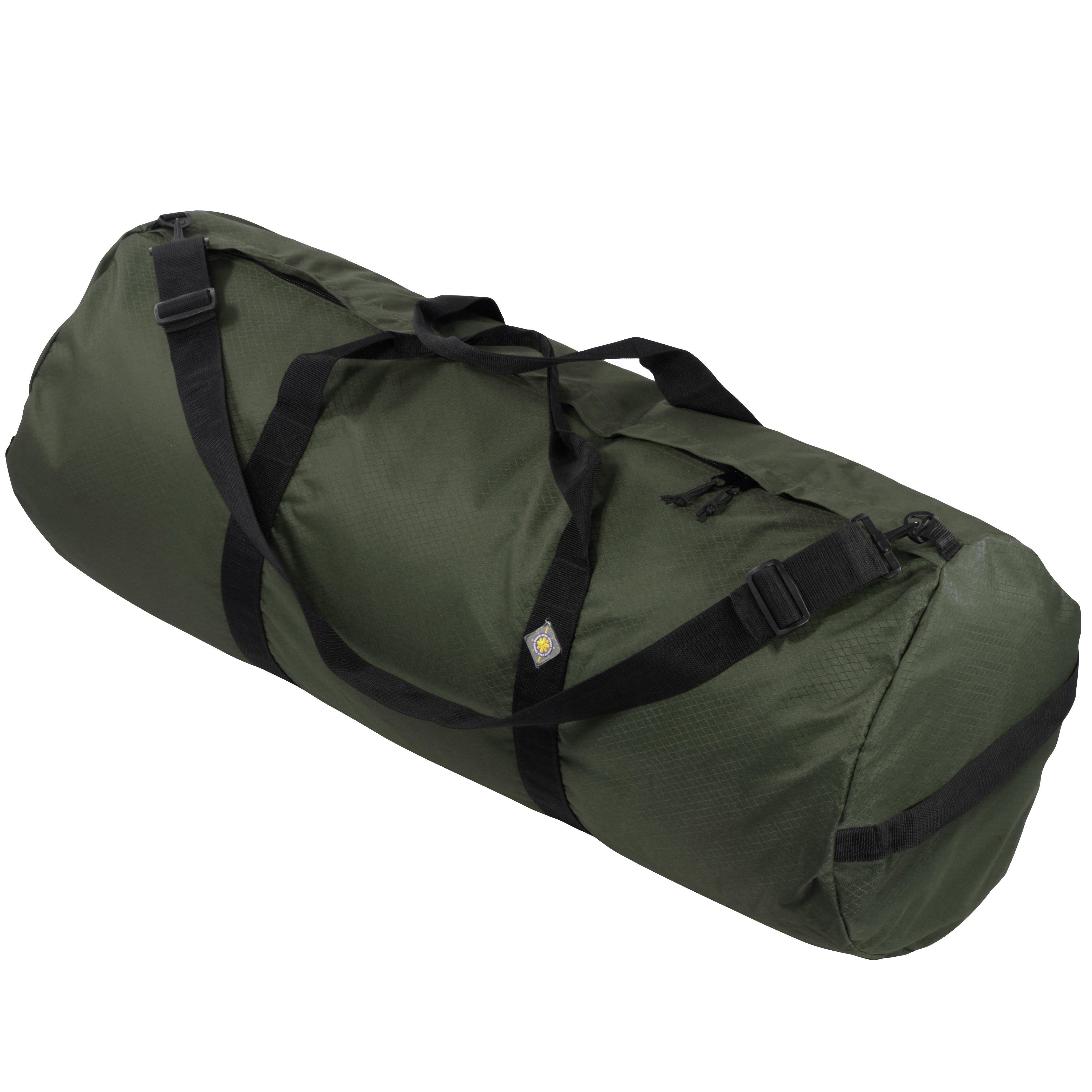 Studio photo the Forestry Green SD1640DLX Standard Duffle by Northstar Bags. 131 liter duffel with diamond ripstop fabric, thick webbing straps, and a large format metal zipper. Guaranteed for life.