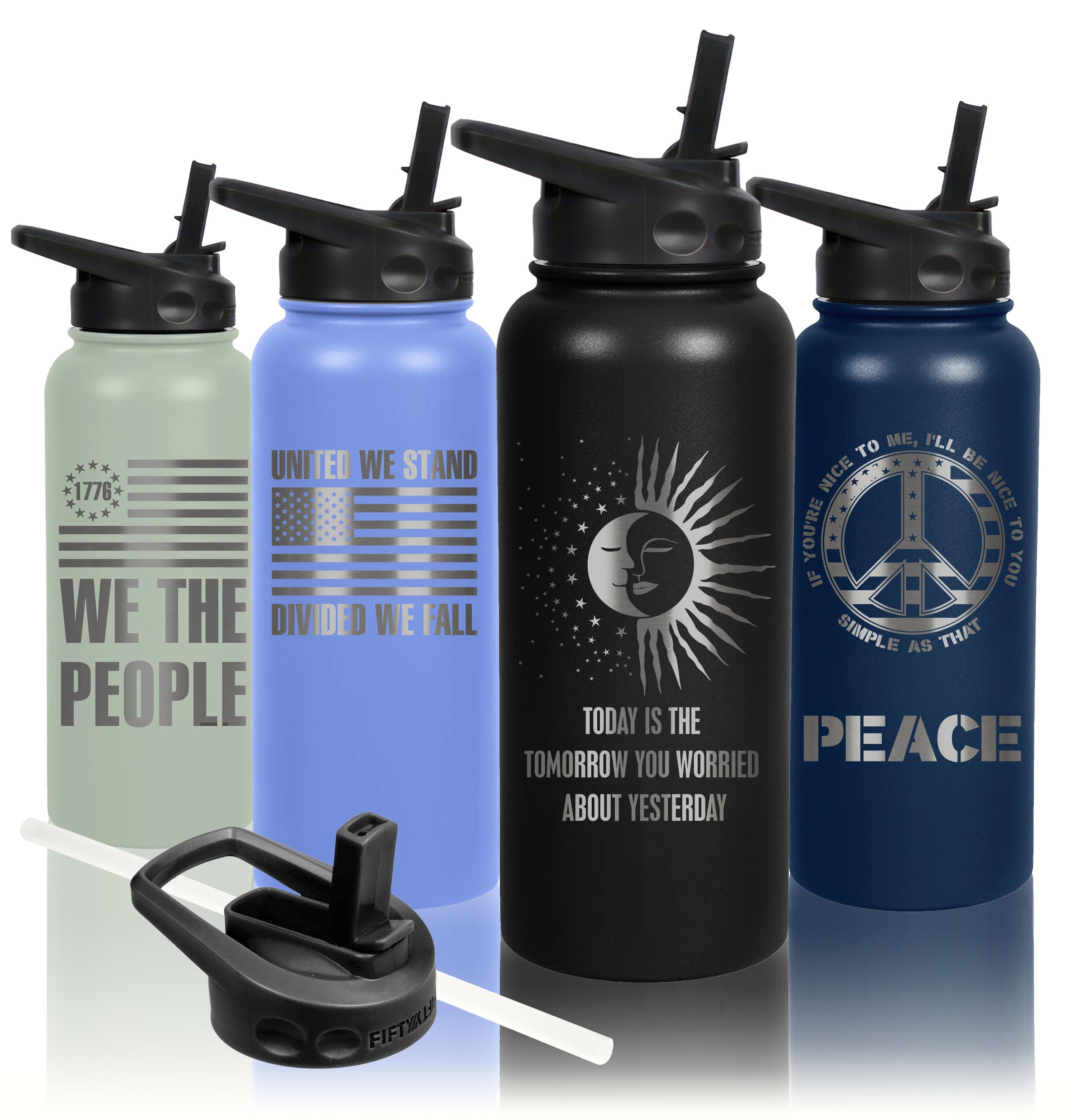Studio photo of the vacuum insulated stainless steel bottle by North Star Sports and Fifty/Fifty